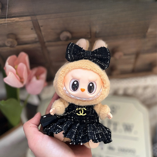 LABUBU Chanel Camellia All Black Outfit (with Hair Ribbon)